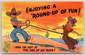 Enjoying A Round Up Of Fun! Two Children Playing Rope In Dessert Comic Postcard