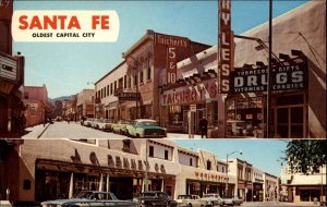 Santa Fe New Mexico NM Street Scene Drug Store Car c1950s-60s Postcard