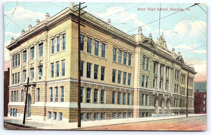 1909 Boys High School Reading Pennsylvania PA Building Landmark Posted Postcard