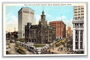 Vintage 1920s Postcard City Hall & First National Bank Buildings, Detroit, MI