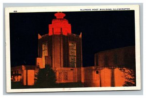 Vintage 1933 Postcard Illinois Host Building Illuminated Chicago World's Fair