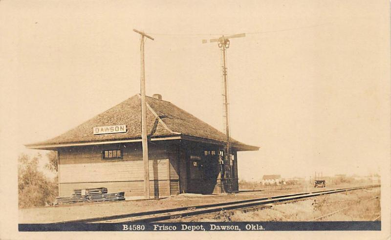 Dawson OK Railroad Station Train Frisco Depot Real Photo Postcard