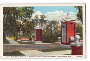 Bloomington Illinois IL Postcard 1940s Main Entrance to IL Wesleyan University