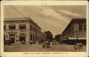 Roswell New Mexico NM Third & Main Sts. C1915 Postcard