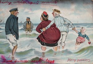 Merry Big Bum Paddlers 1906 Swimming & Smoking Old Comic Postcard