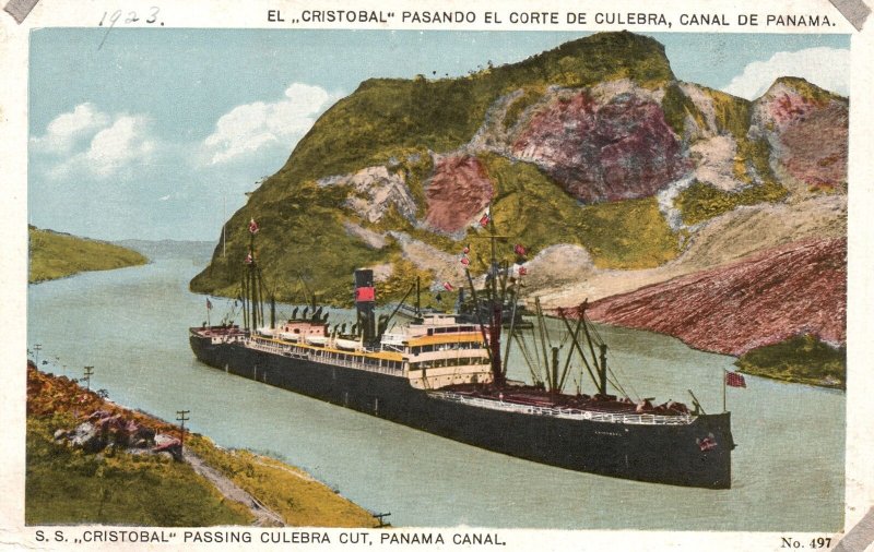 Vintage Postcard El Cristobal Pasando El Corte De Culebra Canal De Panama