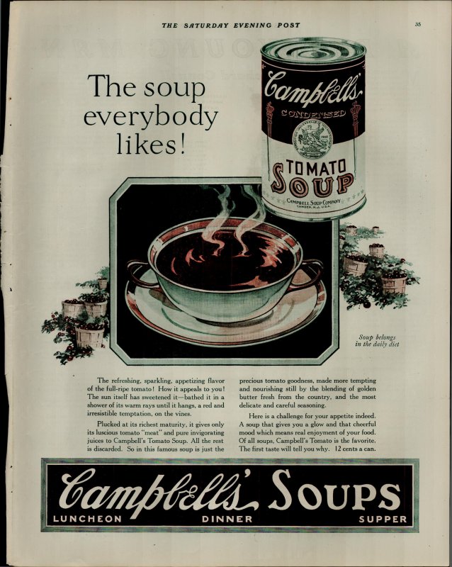 1927 Campbell's Tomato Soup The Soup Everybody Likes Vintage Print Ad 3920