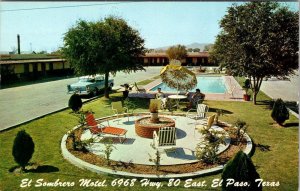 El Paso TX Texas EL SOMBRERO MOTEL~Wade Jabalie ROADSIDE Pool~50's Car  Postcard