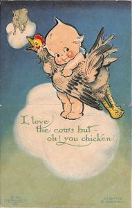 Rose O' Neill Kewpie I love the cows but oh! you chicken Postcard