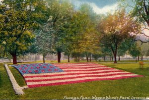 American Flag Detroit MI Water Works Park Postcard Garden