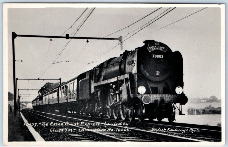 c1940s British Railways RPPC Essex Coast Express 70003 Train Locomotive UK A244