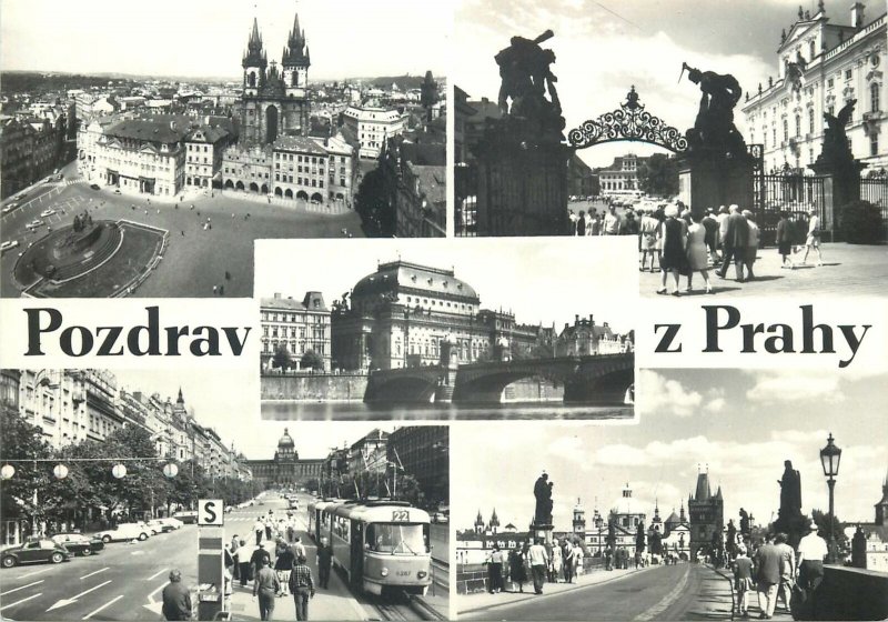 Postcard Czech Republic greetings from Prague various sights and aspects