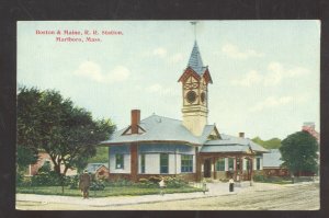 MARLBORO MASSACHUSETTS BOSTON & MAINE RAILROAD DEPOT VINTAGE POSTCARD