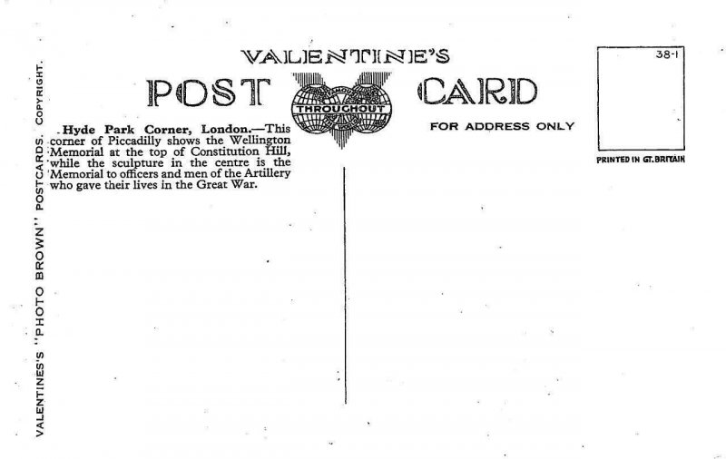 2~Valentine Postcards LONDON England UK  HYDE PARK CORNER & REGENT STREET SCENE
