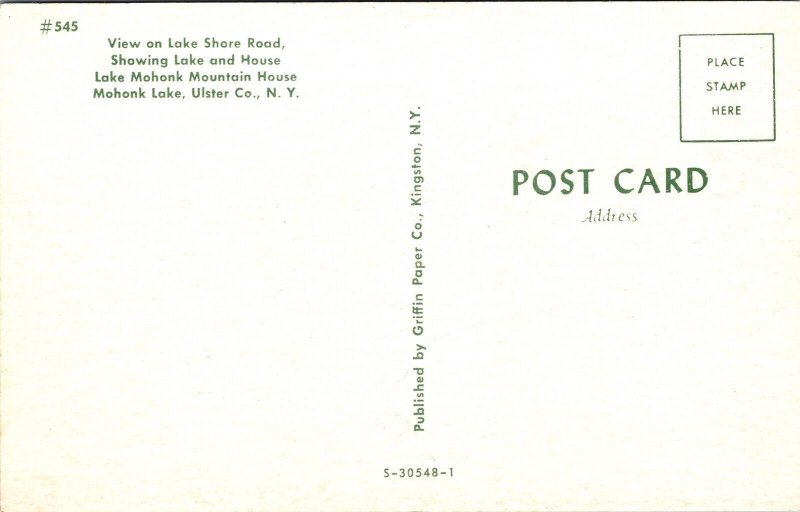 View Lake Shore Rd Mohonk Mountain House Ulster County New York Postcard VTG UNP 