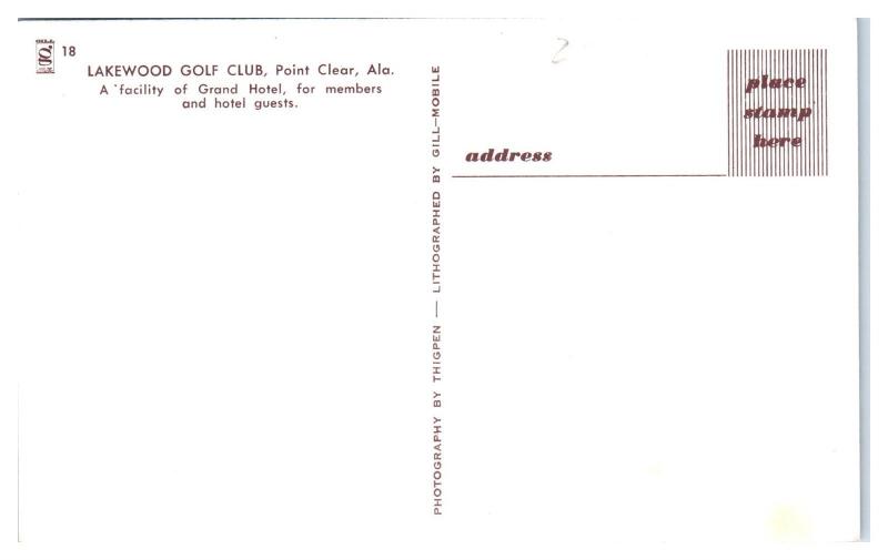 Lakewood Golf Club Grand Hotel, Point Clear, AL Postcard