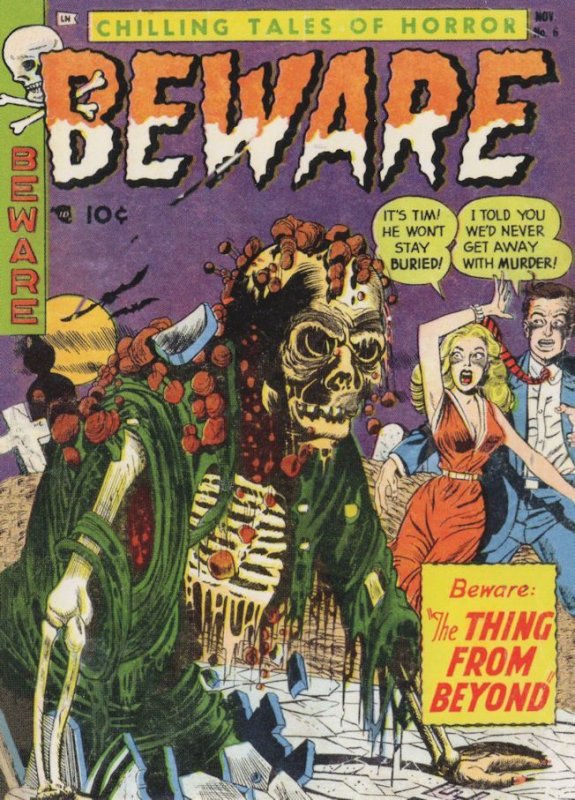 Beware The Thing From Beyond 1950s Zombie Comic Book Postcard