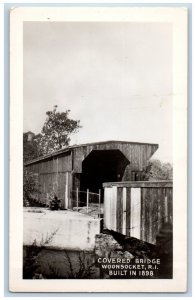 Woonsocket Rhode Island RI Postcard Covered Bridge c1940's Vintage RPPC Photo