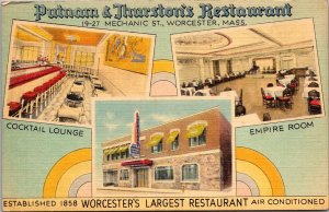 Putnam & Thurston's Restaurant Worcester MA Vintage Postcard S63