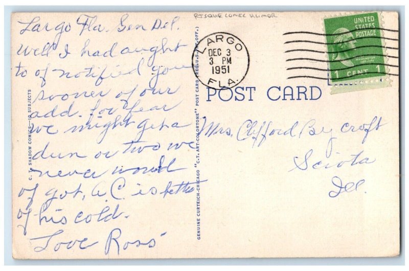 1951 Man Peeping Girls Bathing Dog Risque Comic Humor Largo Florida FL Postcard