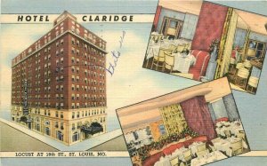 Claridge Hotel 1950s Postcard Roadside Saint Louis Missouri linen 6504