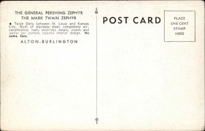 Burlington Route RR Train General Pershing Zephyr Mark Twain Postcard 
