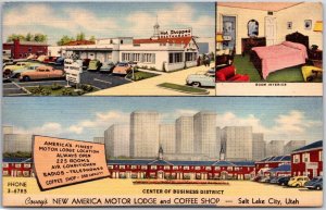 Covey's New America Motor Lodge & Coffee Shop, Salt Lake City Utah Ad Postcard