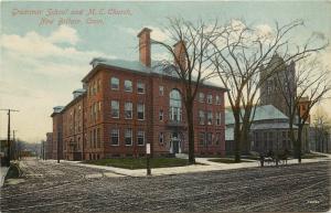 c1910 Chromograph Postcard; Grammar School & ME Church, New Britain CT posted