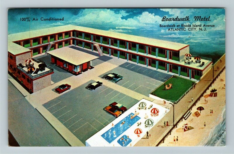Atlantic City NJ- New Jersey, Boardwalk Motel, Ocean Front, Chrome Postcard 