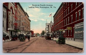 JH4/ Huntington West Virginia Postcard c1910 Fourth Ave Stores Autos 135