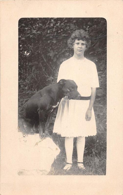 B31/ Animal Real Photo RPPC Postcard c1910 Girl With Pet Dog 12