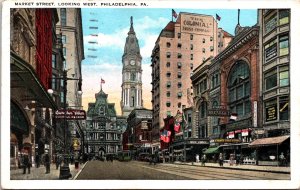 USA Market Street Looking West Philadelphia Pennsylvania Vintage Postcard 09.92