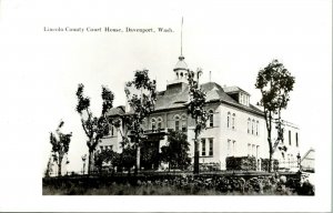 Vtg Postcard RPPC 1940s Davenport Washington WA - Lincoln County Courthouse UNP