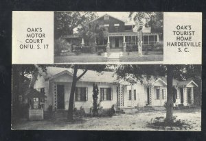 HARDEEVILLE SOUTH CAROLINA SC OAK'S TOURIST HOME MOTEL ADVERTISING  POSTCARD