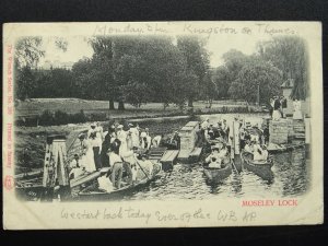 Surrey Hampton Court MOSELEY LOCK Animated Scene c1902 UB Postcard by Wrench