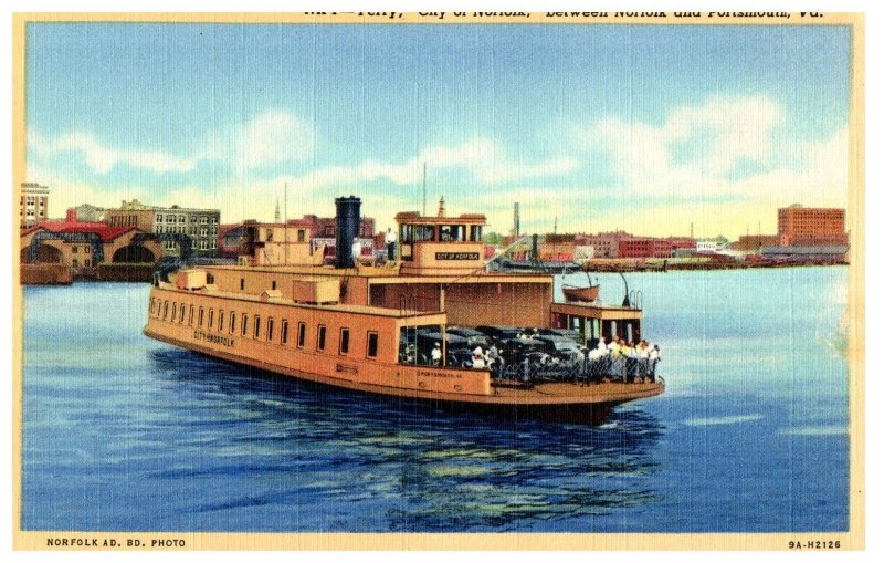 Ferry City of Norfolk between Norfolk & Portsmouth VA Ship Postcard