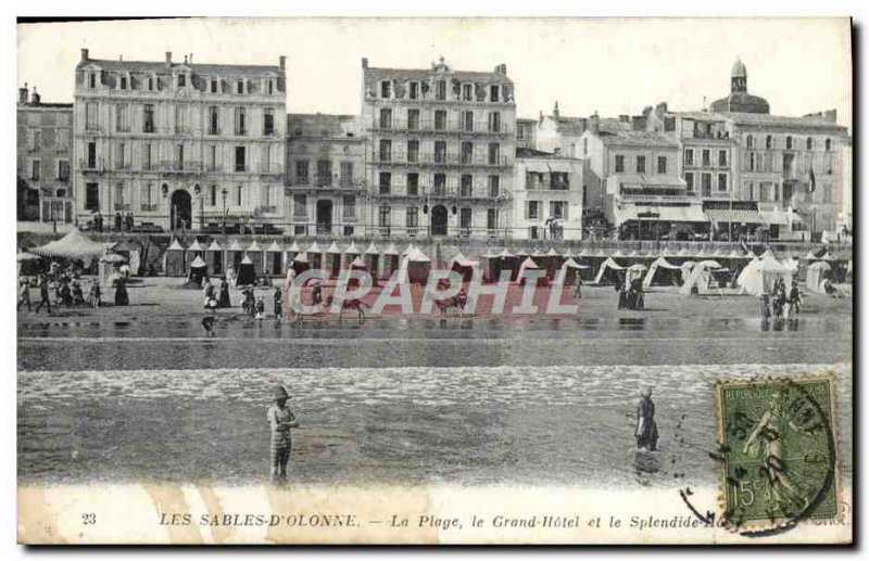 Old Postcard Les Sables D & # 39Olonne The Beach Grand Hotel And The Beautiful