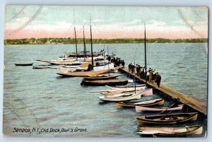1910 Seneca New York Postcard Old Duck Bull's Grove Dock Port Pier Canoe Boats