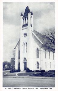 Hampstead Maryland St Johns Methodist Church Street View Antique Postcard K16808