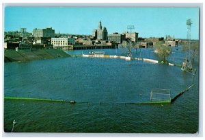c1960 Aerial View Great Flood Mississippi River Davenport Iowa Antique Postcard