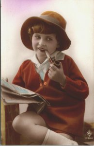 Boy Smoking a Pipe Vintage RPPC 04.15