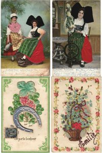 EMBOSSED with SILK GREETINGS 73 Vintage Postcards Pre-1920 (L4522)