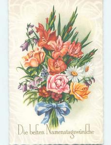 Pre-1980 foreign BEAUTIFUL ASSORTMENT OF FLOWERS WITH BLUE RIBBON HL8052