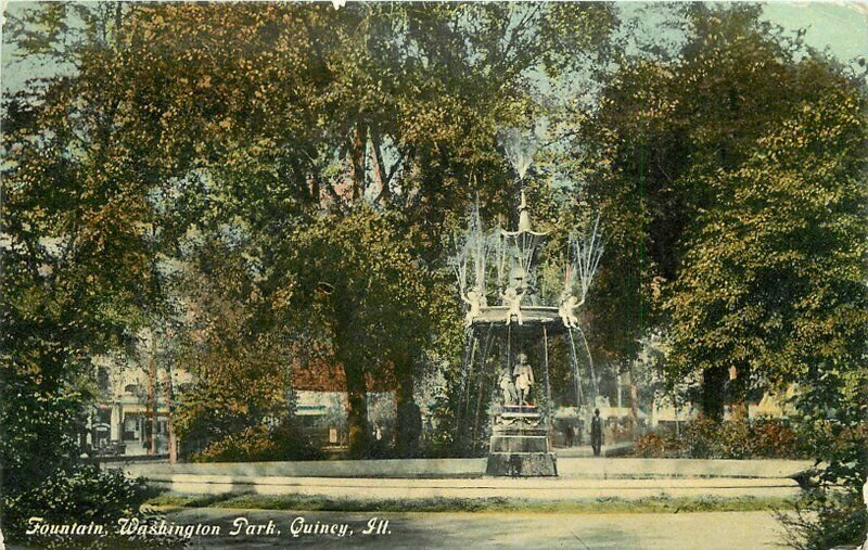 C-1910 Quincy Illinois Fountain Washington Park Knox Postcard 20-277