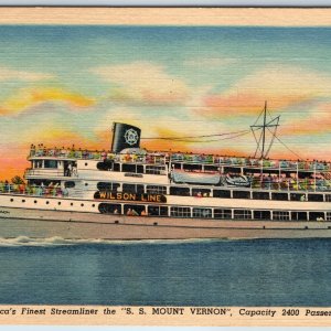 1948 Washington DC Potomac River S.S. Mount Vernon Steamship PC Wilson Line A211