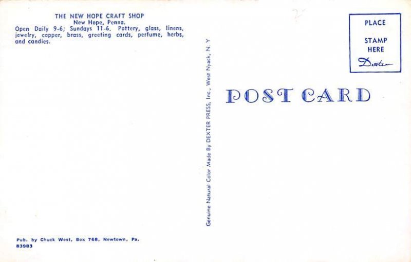 New Hope Craft Shop New Hope, Pennsylvania PA Postcard