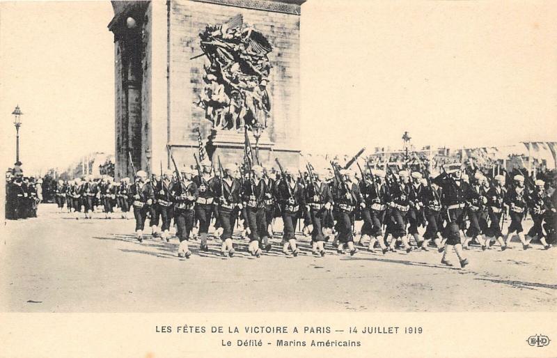 US Marines Victory Parade Army Military Paris 14 July 1919 France postcard