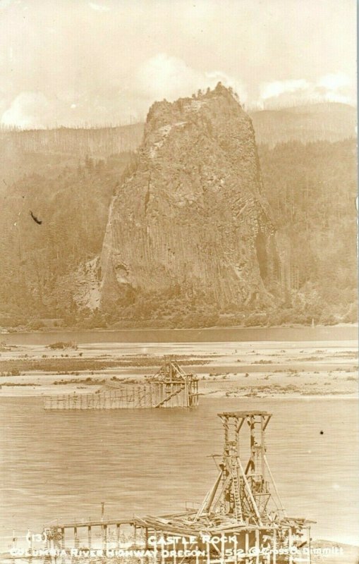c. 1920 RPPC Castle Rock Construction Columbia River Highway Postcard P31