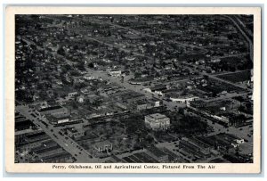 c1940's Aerial View Of Oil And Agricultural Center Perry Oklahoma OK Postcard