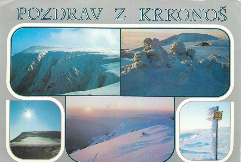 Czech Republic Krknose snowed mountains peaks landscape multiview Postcard